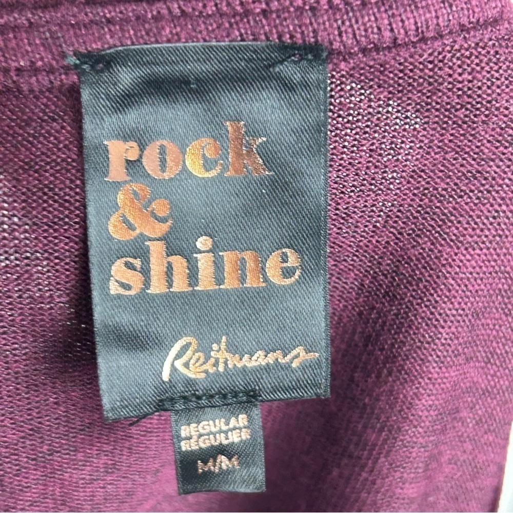 Reitmans Rock & Shine Embellished Plum Sweater - Pearls on Puff Sleeves Size M - Picture 8 of 11